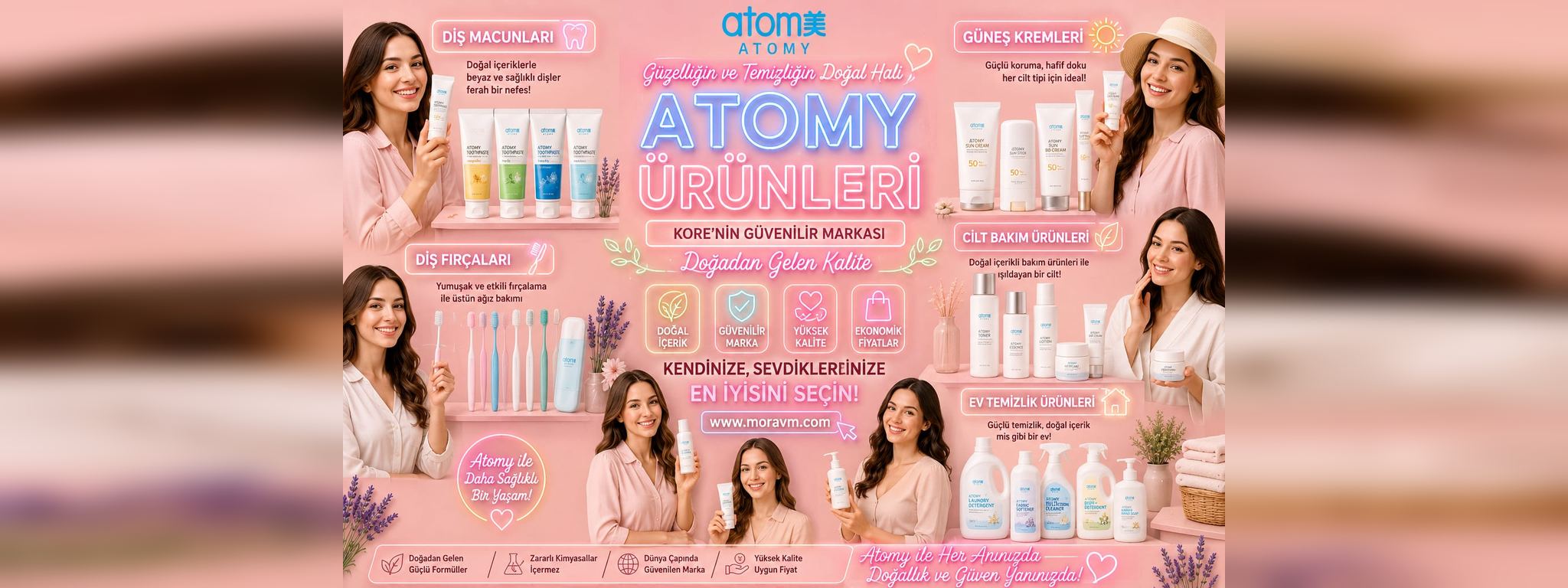 Atomy ürünleri · diş macunları, diş fırçaları, güneş kremleri, cilt bakım ve ev temizlik ürünleri