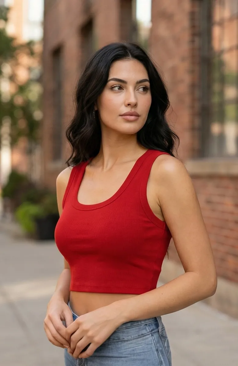 Kadın Kırmızı Kare Yaka Crop Top Bluz – Şık, Rahat ve Kolay Kombinlenebilir görseli