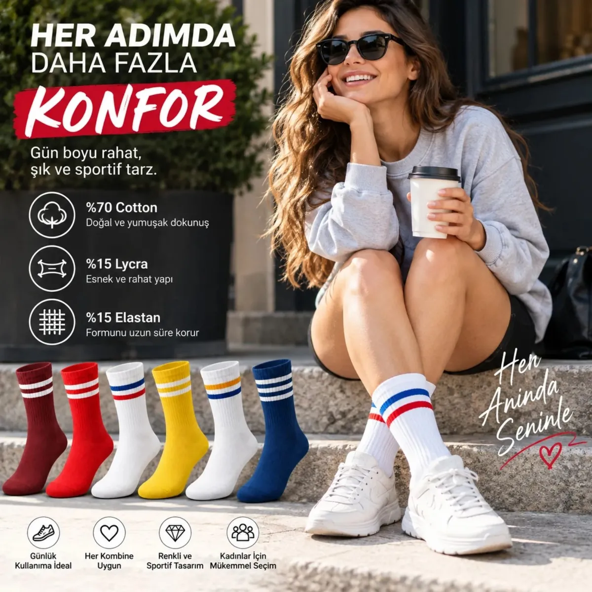 Unisex Renkli Çorap Çizgili 12'li Set Uzun Soket Günlük Spor Kolej Stil Rahat Şık Kadın Erkek Çorabı görseli