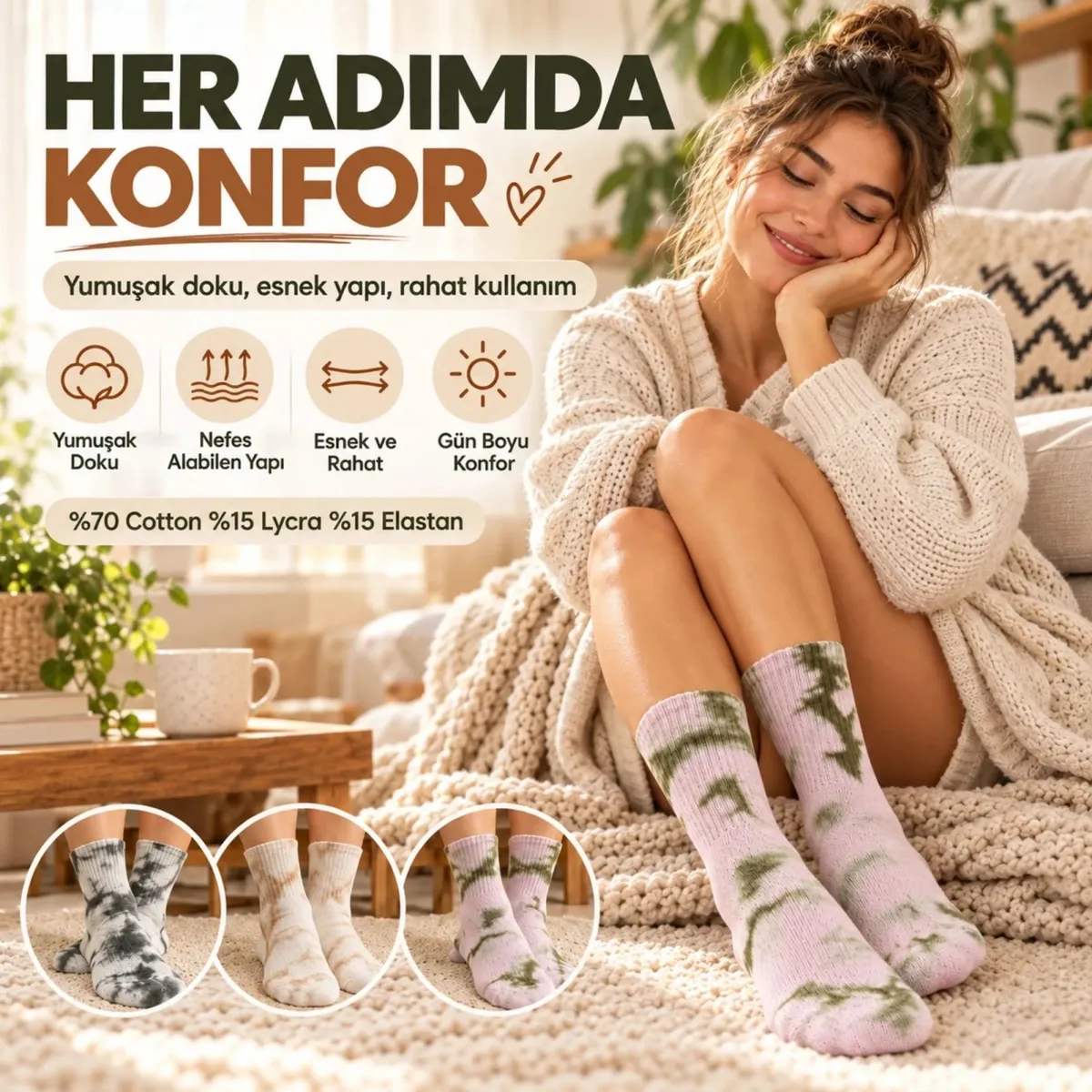 Unisex Batik Desenli Çorap 6'lı Set Pamuklu Uzun Soket Dikişsiz Nefes Alan Günlük Spor Konfor Çorabı görseli