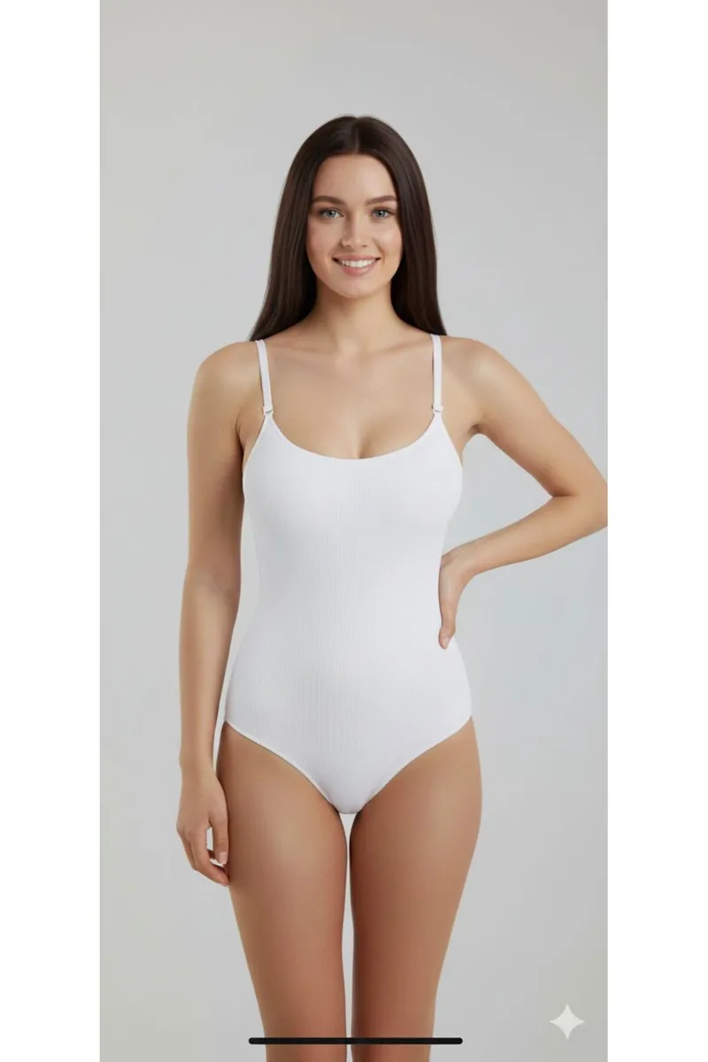 Seamless Zıbın Korse Çıtçıtlı Body 2 Beden İncelten Toparlayıcı Push Up Etkili Karın Bel Göbek Sıkılaştırıcı Kadın Body Korse 9051 Beyaz görseli