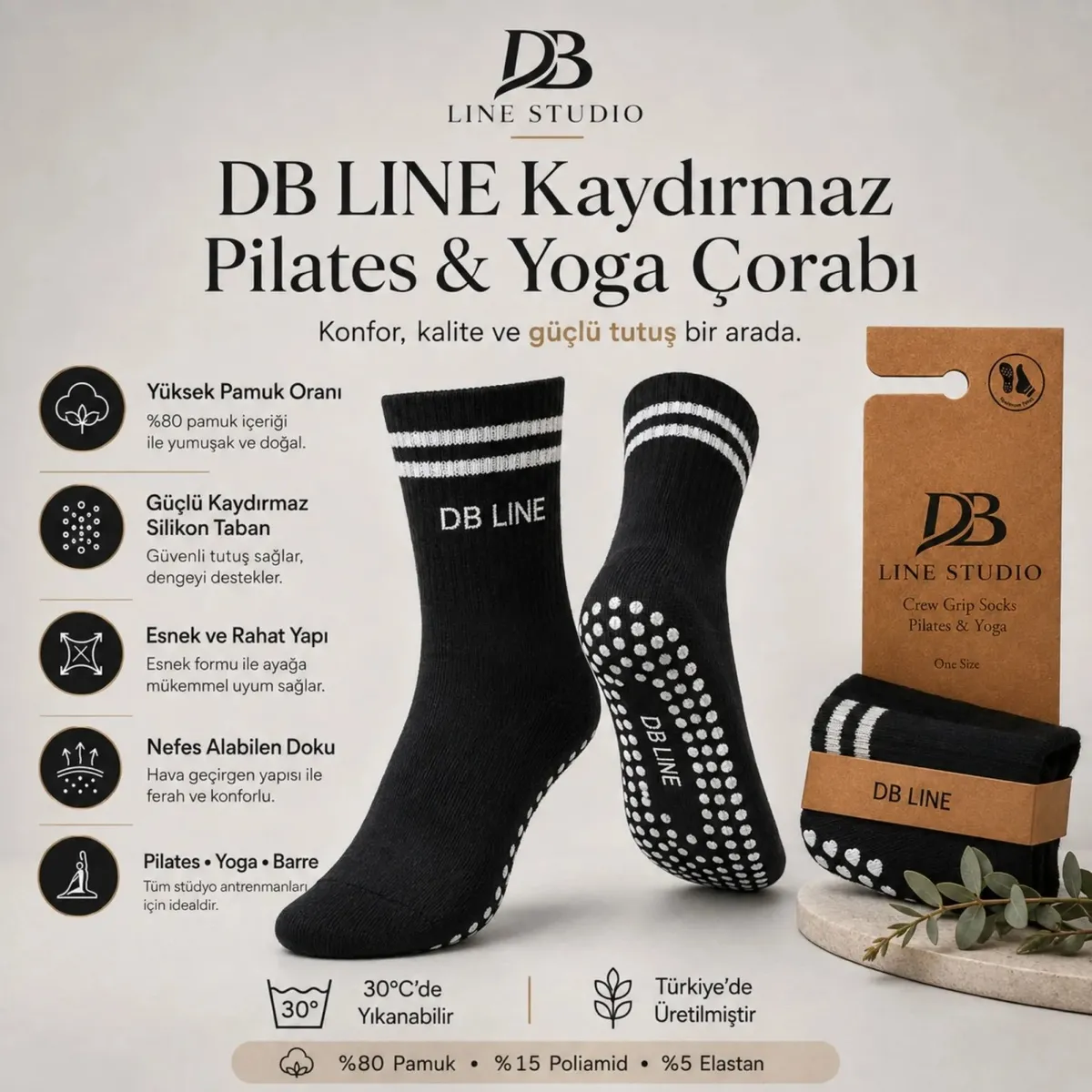 DB LINE Kaydırmaz Yoga Pilates Çorabı | Pamuklu Silikon Taban, Barre Stüdyo Spor görseli