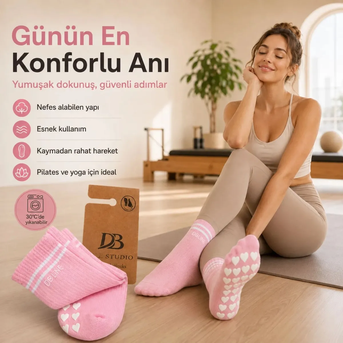DB LINE Kaydırmaz Yoga Pilates Çorabı 4'lü | Pamuklu Silikon Taban, Barre Stüdyo Spor görseli