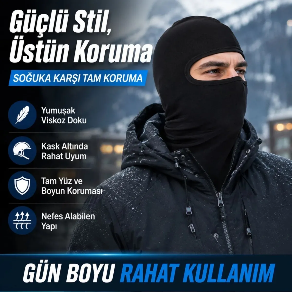 Unisex Siyah Balaklava Tek Beden | Viskoz Kask İçi Motosiklet Outdoor Maske görseli