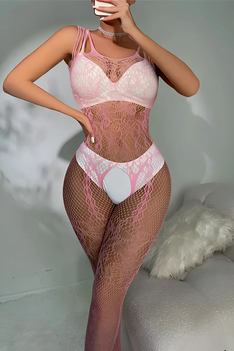 Pembe Askılı Dantel Detaylı File Vücut Çorabı TM1453 görseli