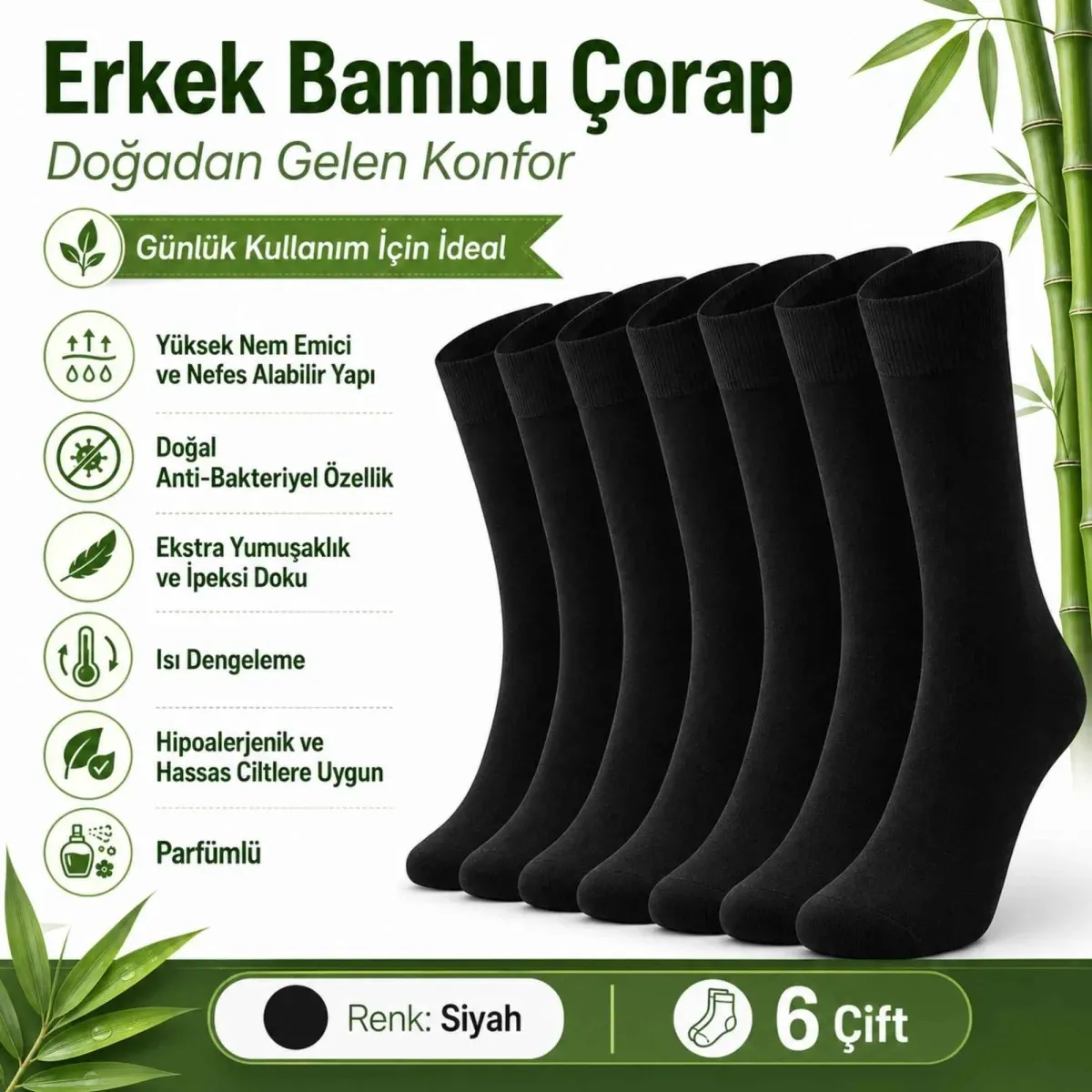 Erkek Bambu Soket Çorap 12'li | Dikişsiz Parfümlü Nefes Alan Nem Emici Yumuşak Günlük görseli