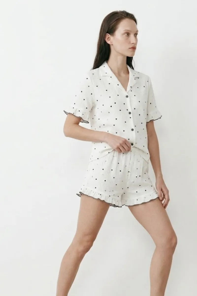 Kadın Relaxed Lastikli Beyaz Pijama Takımı görseli