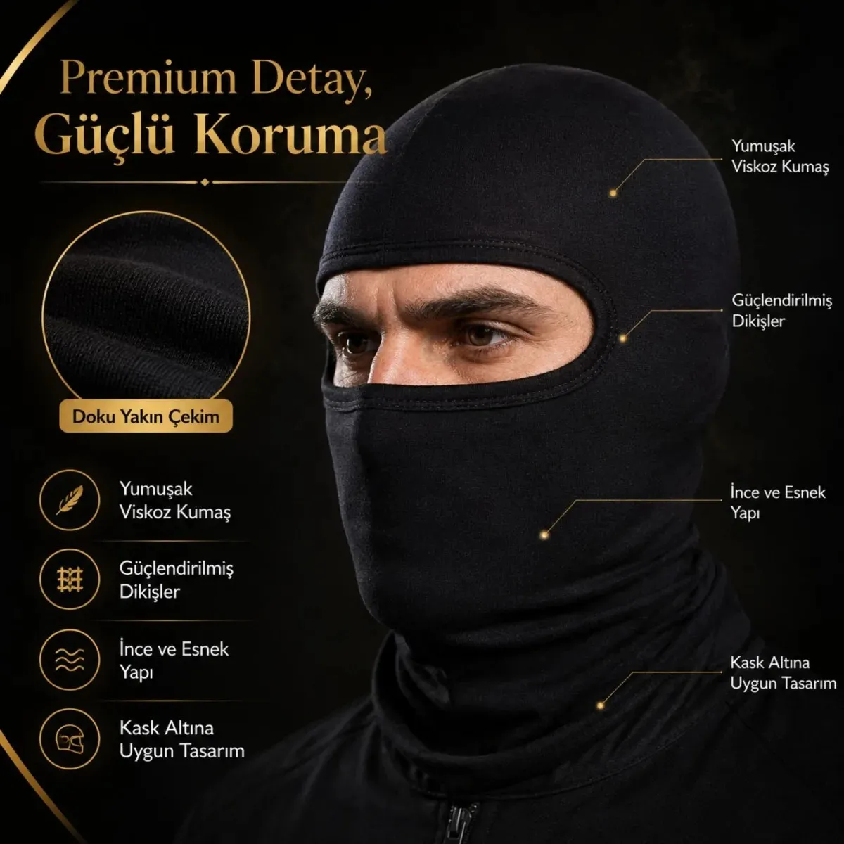 Unisex Siyah Balaklava Tek Beden | Viskoz Kask İçi Motosiklet Outdoor Maske görseli