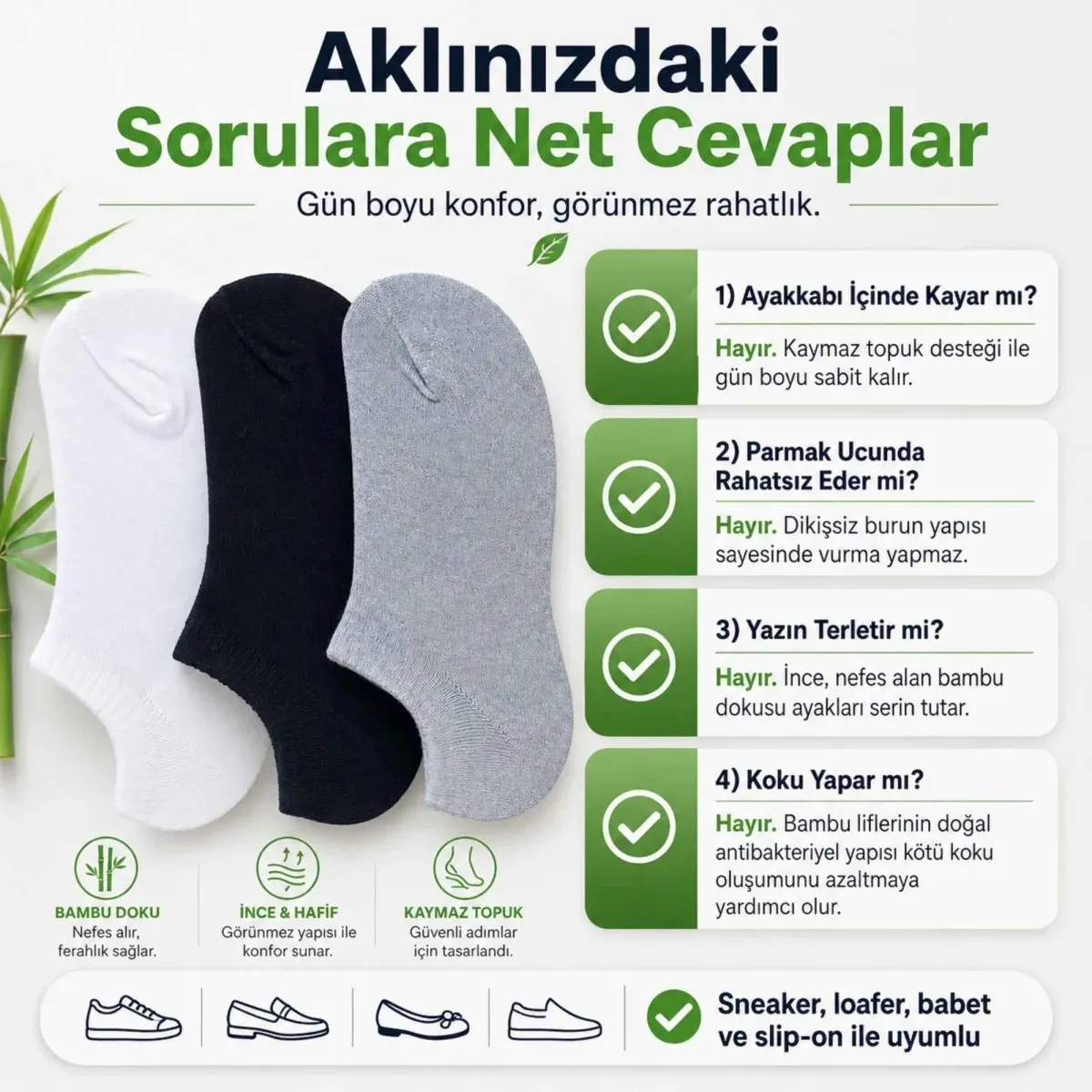 Erkek Bambu 6’lı Dikişsiz Babet Çorap Siyah Beyaz Gri Görünmez Sneaker Çorap Nefes Alan Yumuşak görseli