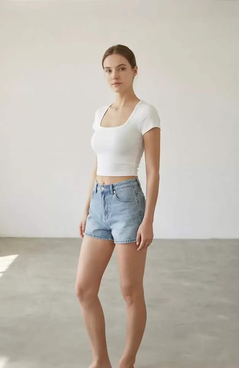 Kadın Beyaz Yarım Kol Düz Yaka Crop Top Bluz – Şık, Rahat ve Kolay Kombinlenebilir görseli