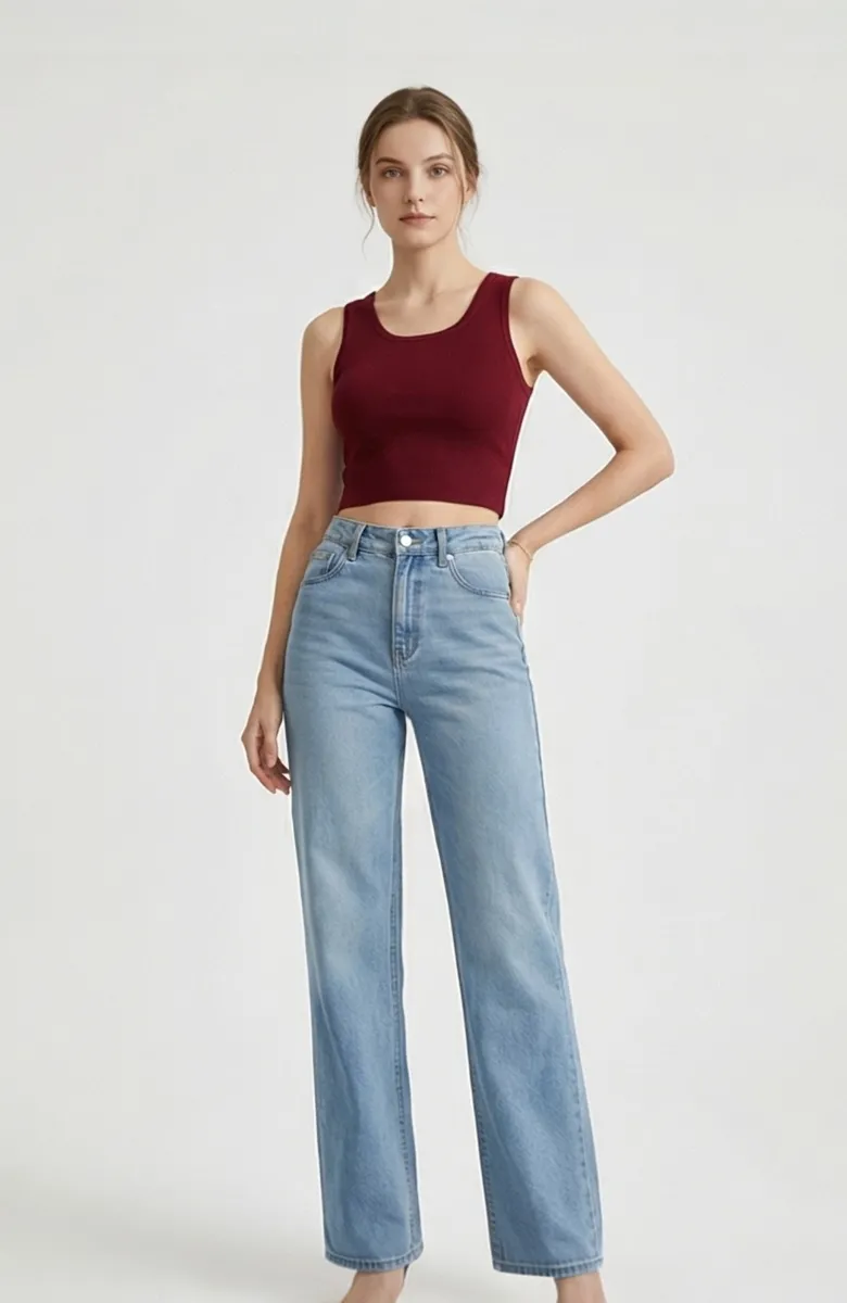 Kadın Bordo Kare Yaka Crop Top Bluz – Şık, Rahat ve Kolay Kombinlenebilir görseli
