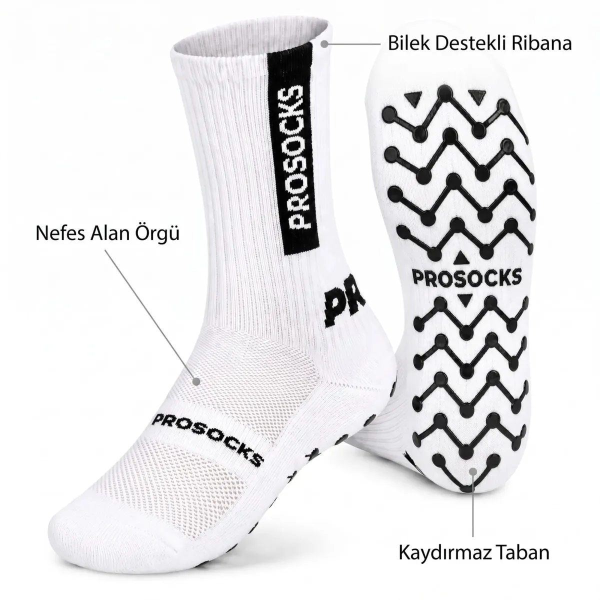Kaydırmaz Spor Çorabı Beyaz | Nefes Alan, Bilek Destekli, Güçlü Tutuşlu Performans Çorabı