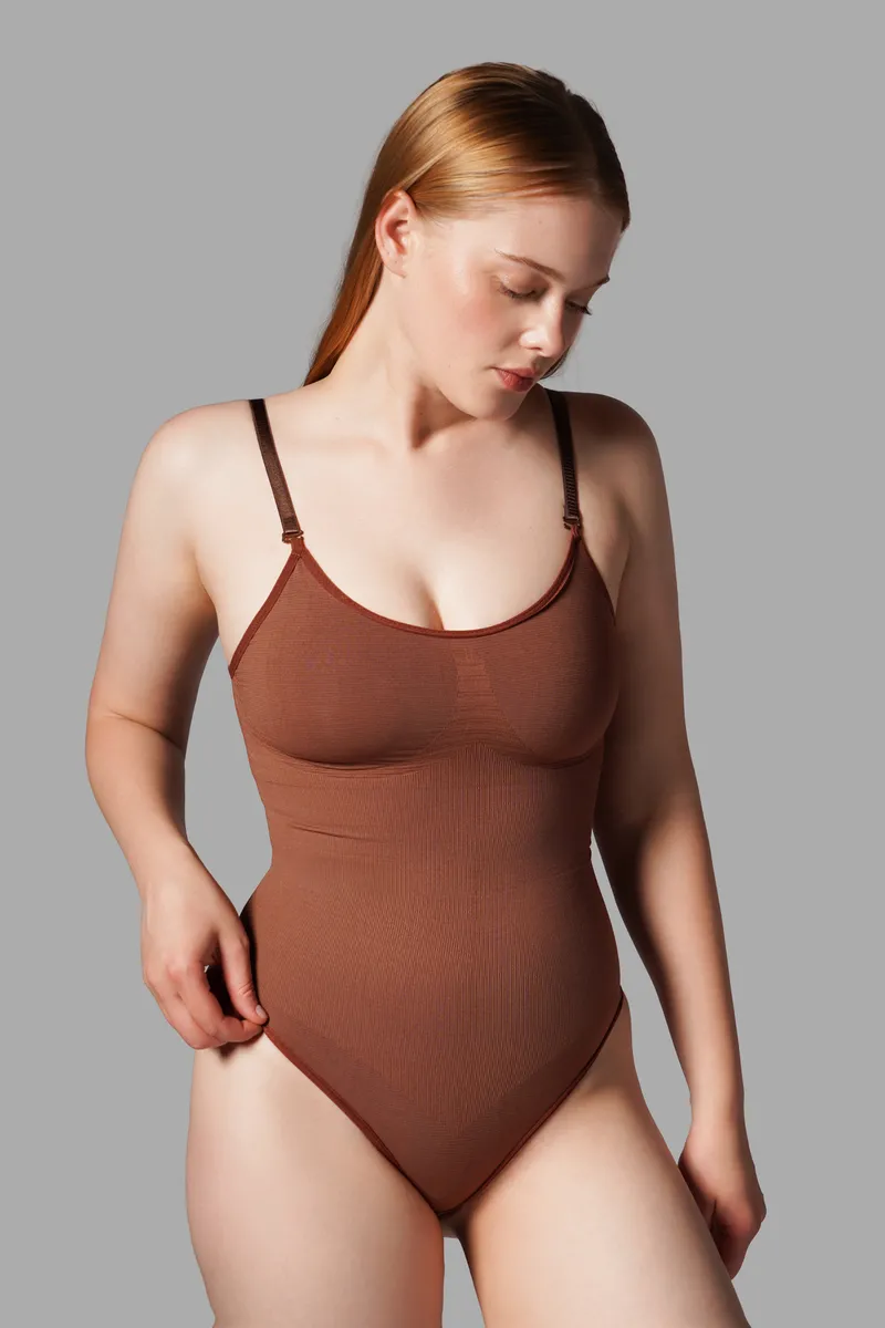 string zıbın sıkılaştırıcı toparlayıcı örme kumaş body 9052 Kahverengi görseli