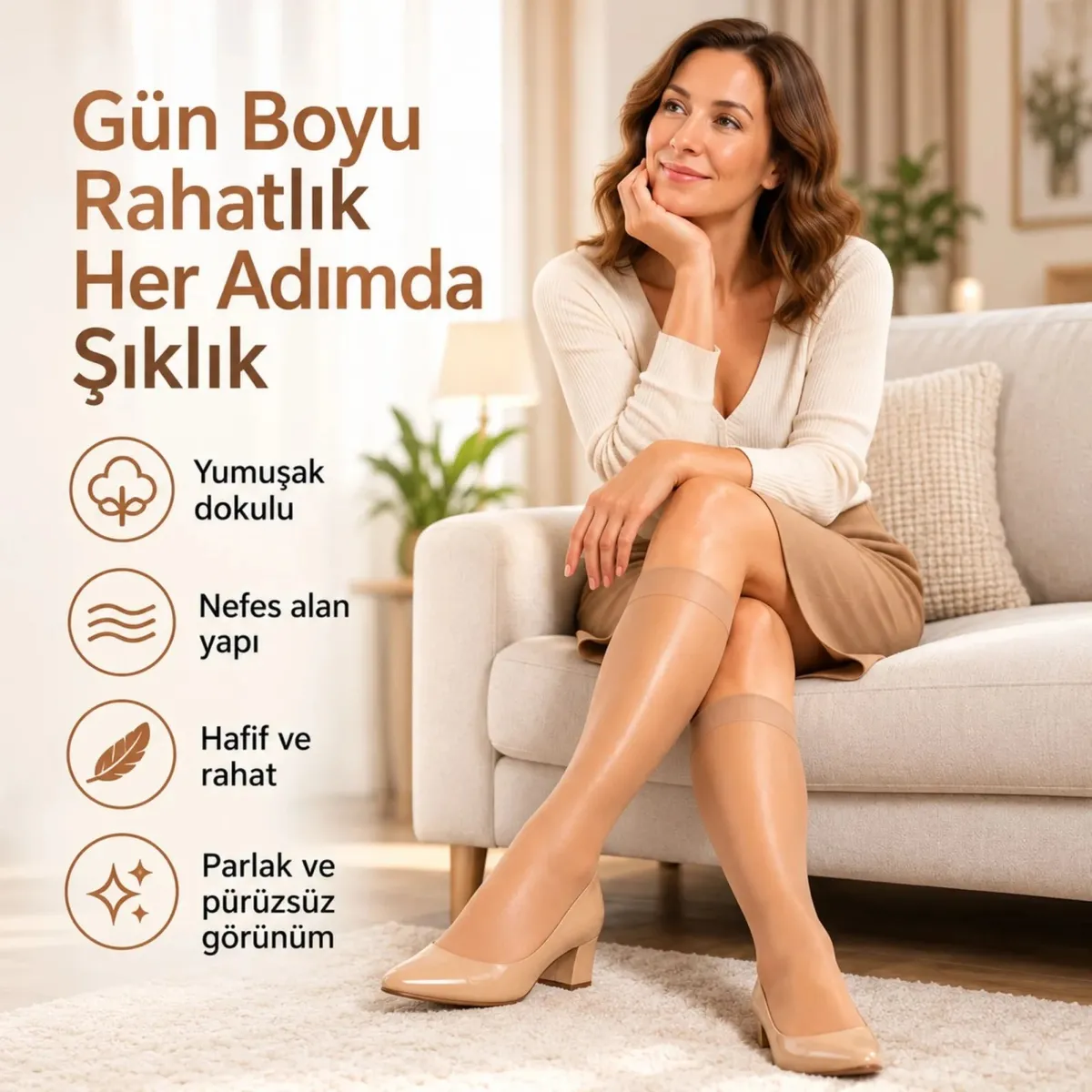 Kadın 12'li İnce Parlak Diz Altı Çorap Seti | Siyah Ten Sahra Renkli Zarif Günlük Dizaltı Çoraplar görseli