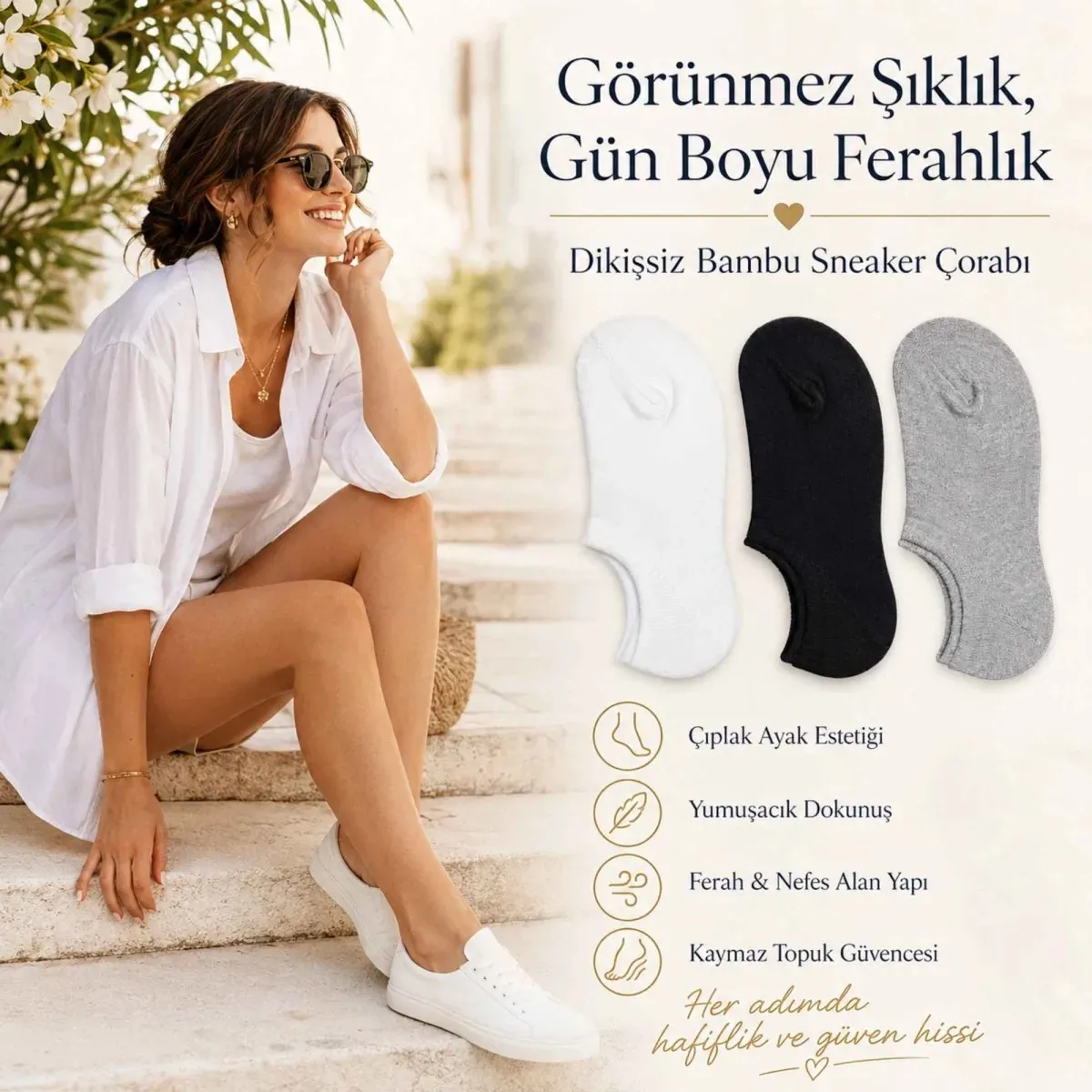 Erkek Bambu 6’lı Dikişsiz Babet Çorap Siyah Beyaz Gri Görünmez Sneaker Çorap Nefes Alan Yumuşak görseli