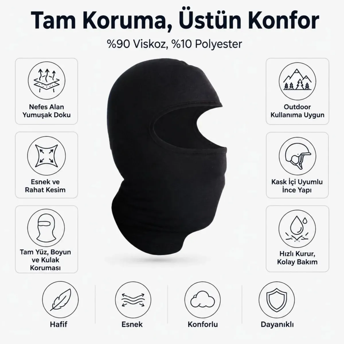 Unisex Siyah Balaklava Tek Beden | Viskoz Kask İçi Motosiklet Outdoor Maske görseli