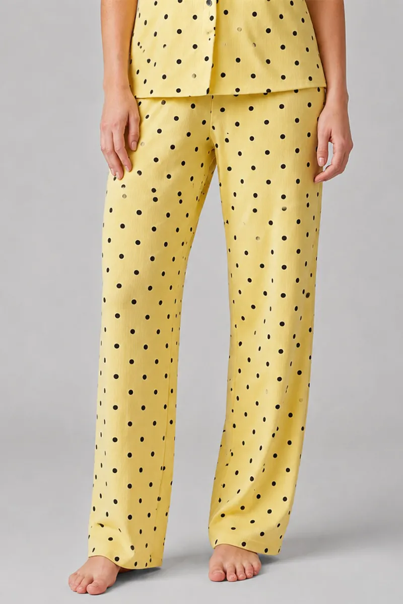 Sarı Puantiyeli Düğmeli Pijama Takımı 4642-Sarı görseli