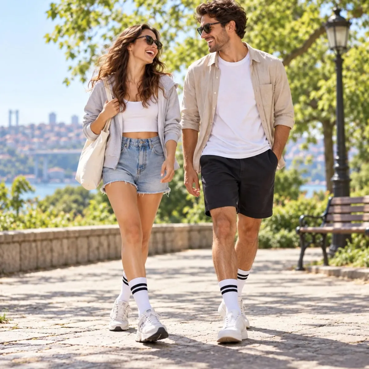 Unisex Beyaz Çorap Siyah Çizgili 6'lı Set Uzun Soket Günlük Spor Kolej Stil Rahat Kadın Erkek Çorabı