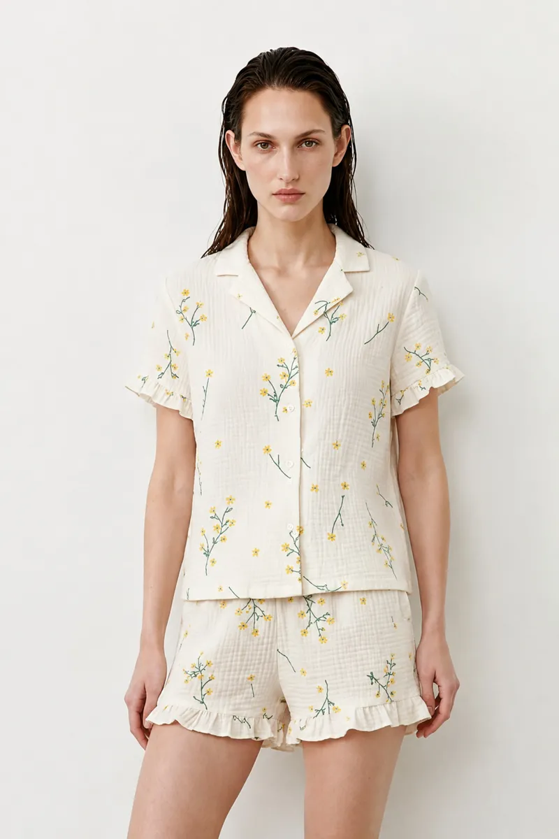 Kadın Relaxed Lastikli Çok Renkli Pijama Takımı görseli