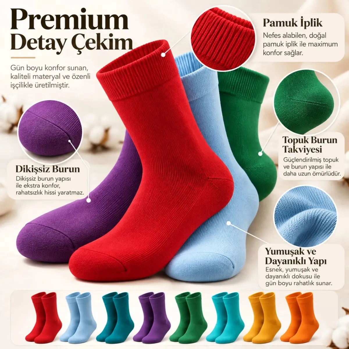 Unisex Renkli Çorap 8'li Set Günlük Rahat Esnek Uzun Soket Çorap Canlı Renkler Yumuşak Konforlu Seti görseli
