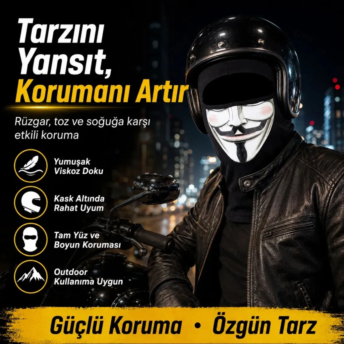 Unisex Baskılı Balaklava 1 Adet Tek Beden Viskoz Kask İçi Motosiklet Maskesi