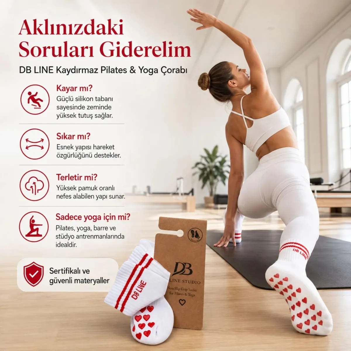 DB LINE Kaydırmaz Yoga Pilates Çorabı 4'lü | Pamuklu Silikon Taban, Barre Stüdyo Spor görseli
