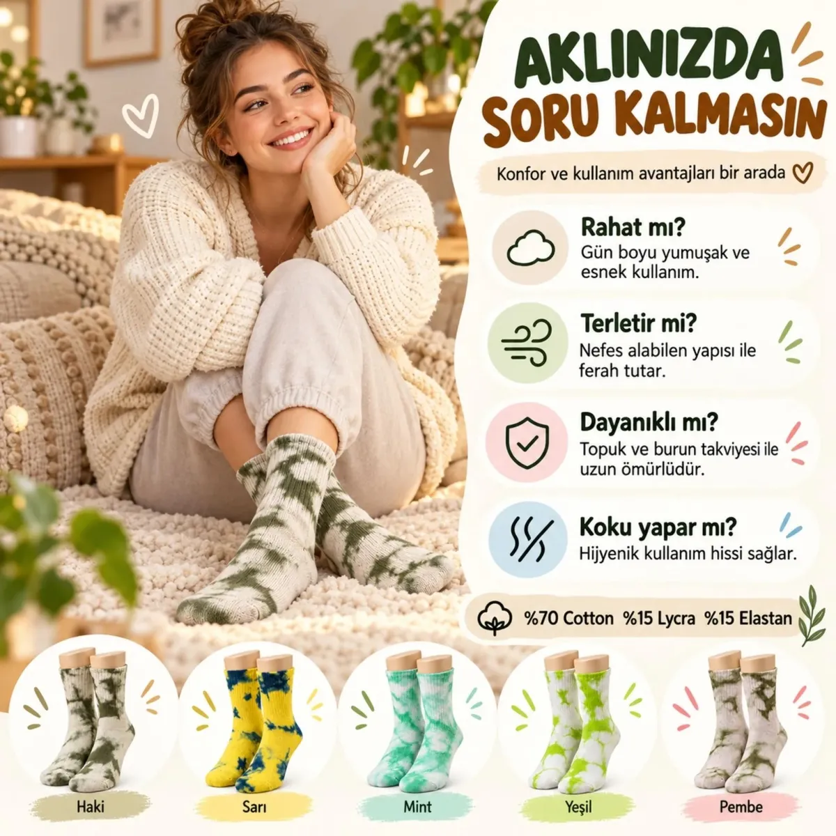 Unisex Batik Desenli Çorap 10'lu Pamuklu Renkli Uzun Soket Dikişsiz Nefes Alan Günlük Spor Çorabı