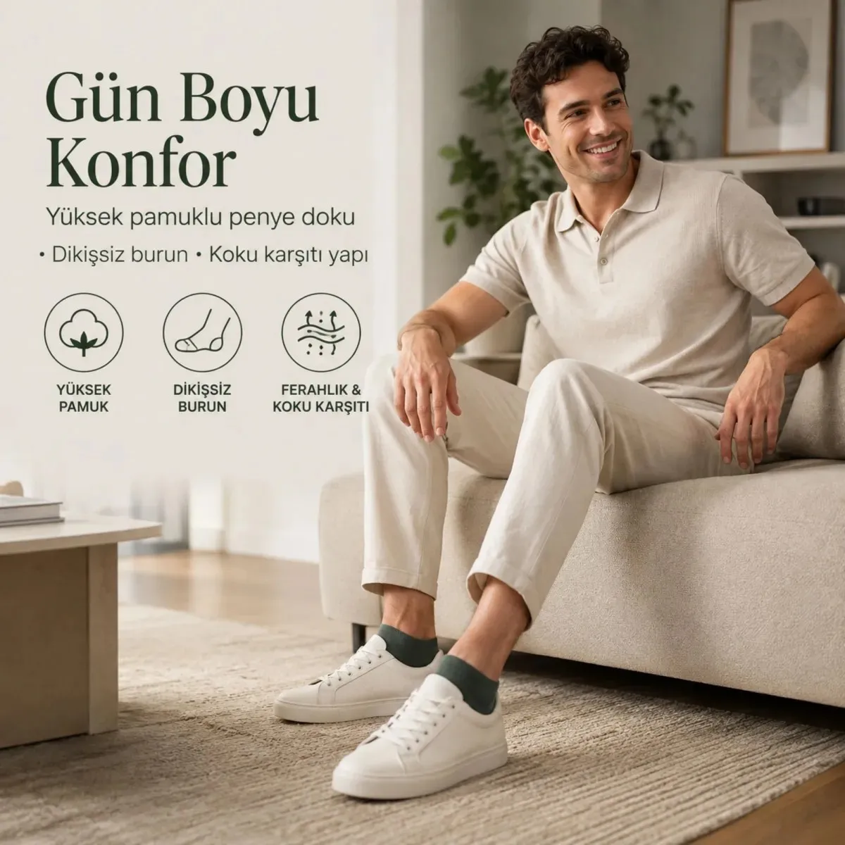 Erkek Pamuklu Patik Çorap 12'li 39-44 | Dikişsiz Burun, Koku Karşıtı, Nefes Alan Sneaker görseli
