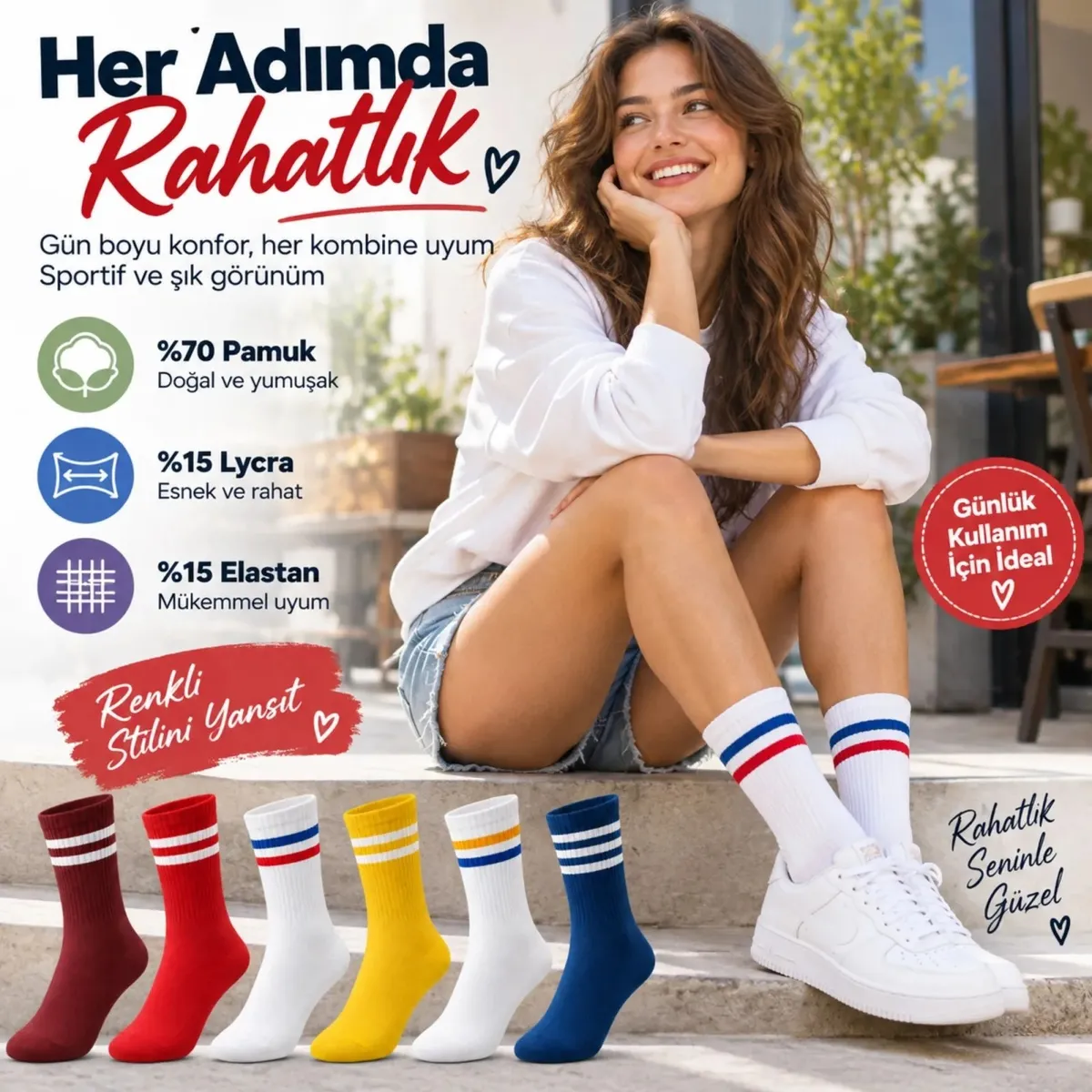 Unisex Renkli Çorap Çizgili 12'li Set Uzun Soket Günlük Spor Kolej Stil Rahat Şık Kadın Erkek Çorabı görseli