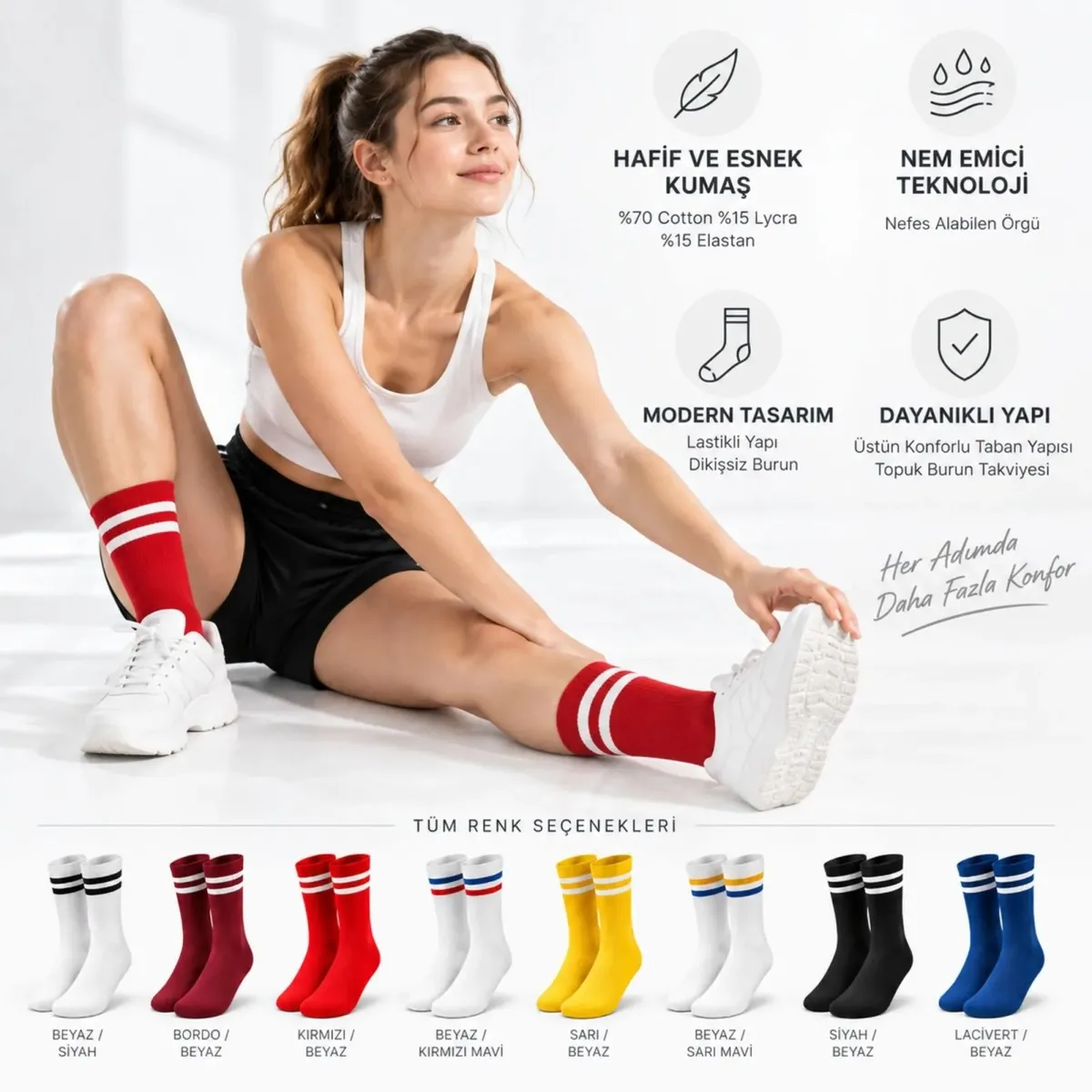 Unisex Renkli Çorap Çizgili 16'lı Set Uzun Soket Günlük Spor Kolej Stil Rahat Kadın Erkek Çorabı görseli