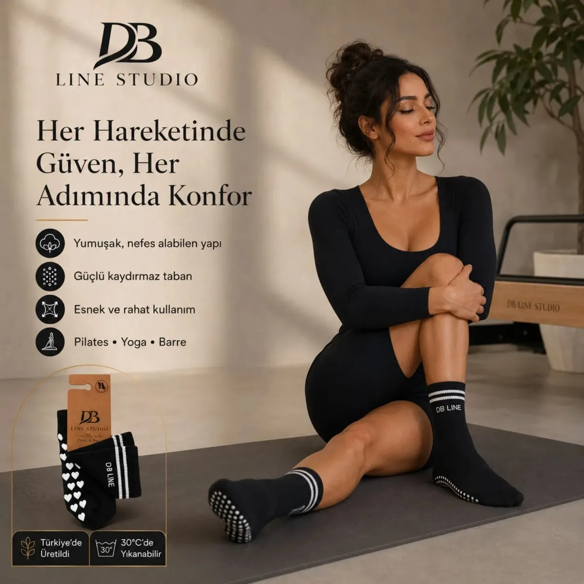DB LINE Kaydırmaz Yoga Pilates Çorabı | Pamuklu Silikon Taban, Barre Stüdyo Spor görseli