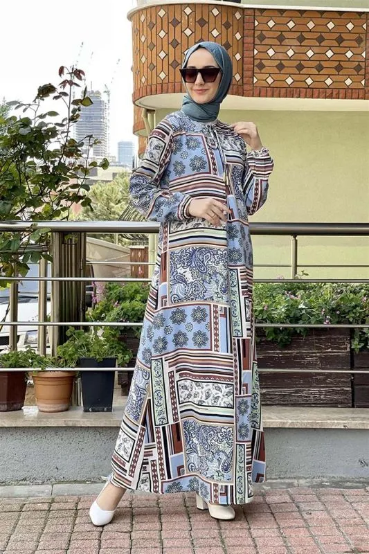 A Pileli Desenli Elbise MİNT görseli