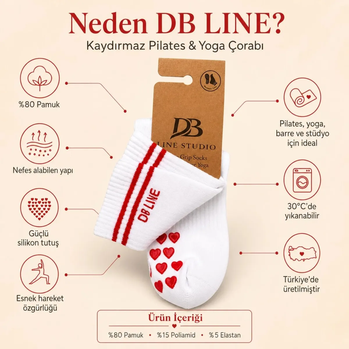 DB LINE Kaydırmaz Yoga Pilates Çorabı | Pamuklu Silikon Taban, Barre Stüdyo Spor görseli