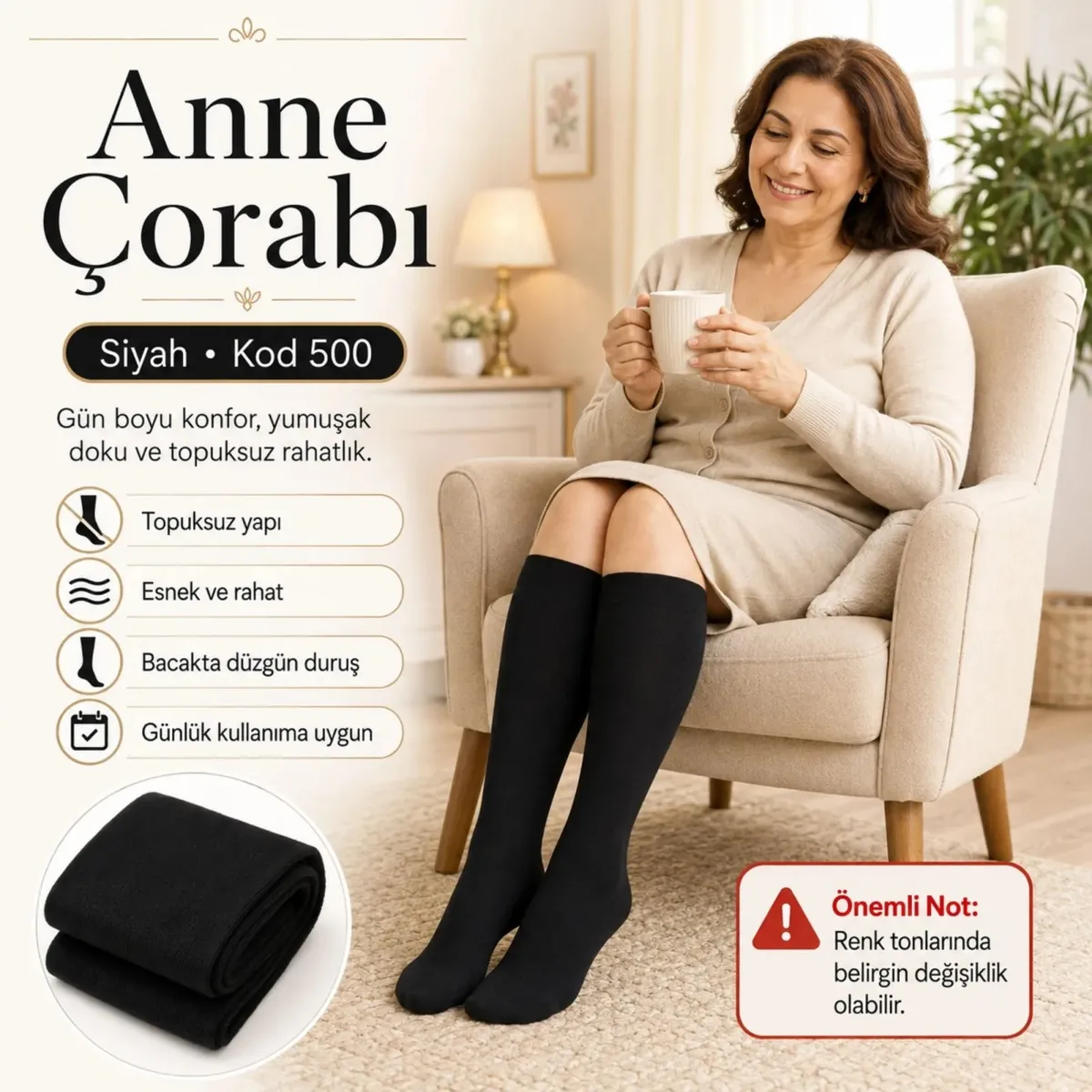 Kadın 40 Denye İnce Anne Çorabı 12'li | Dizaltı Topuksuz Esnek, Ten Siyah Bronz Vizon görseli