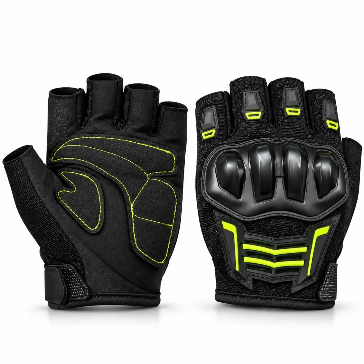 Unisex Yarım Parmak Motosiklet Eldiveni | 3D Knuckle Panelli Kaydırmaz Avuç İçi Ayarlı Bilek Bantlı