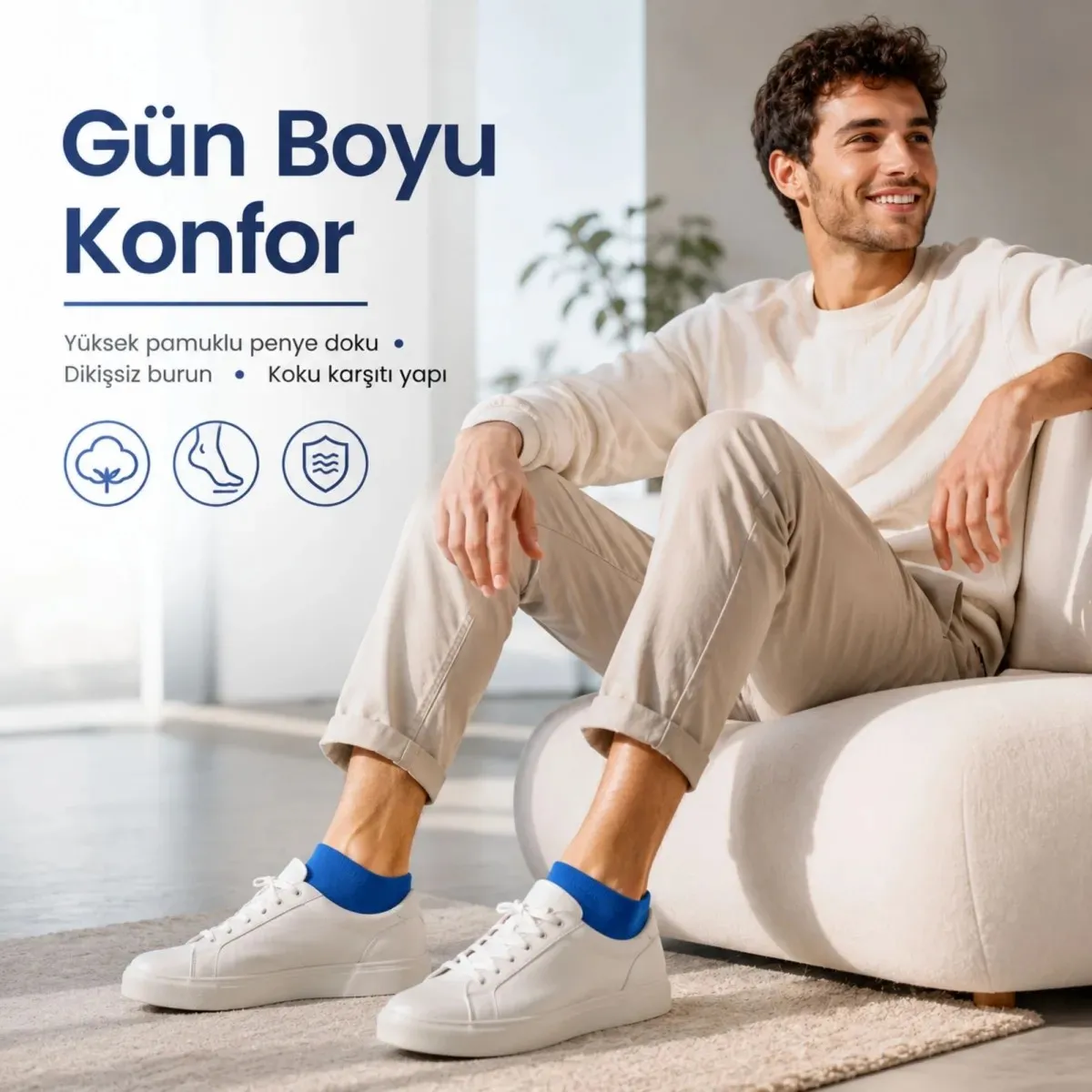 Erkek Pamuklu Patik Çorap 6’lı Paket 39-44 | Dikişsiz Burun, Koku Karşıtı, Nefes Alan Kısa Konç Sneaker Çorabı görseli