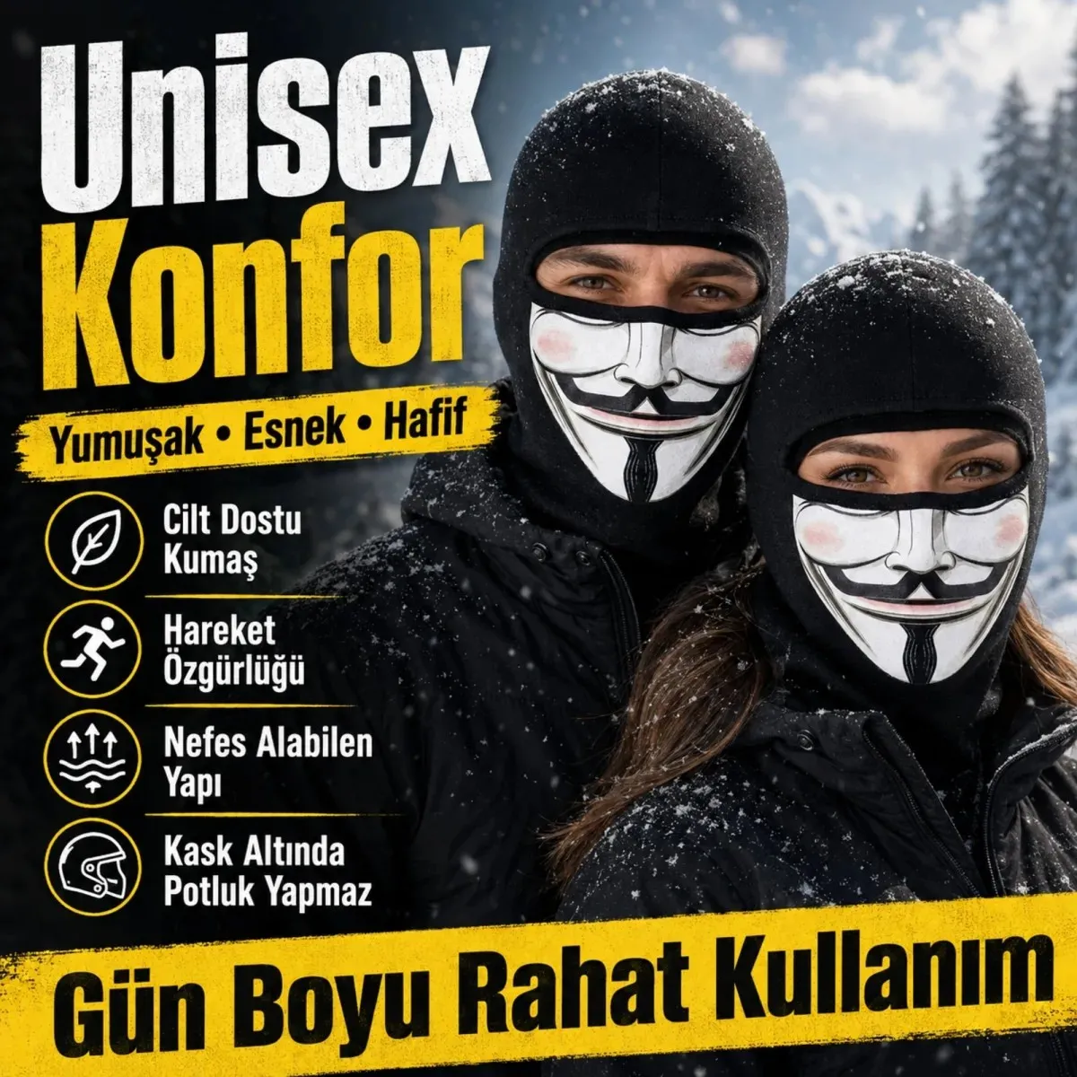 Unisex Baskılı Balaklava 1 Adet Tek Beden Viskoz Kask İçi Motosiklet Maskesi görseli