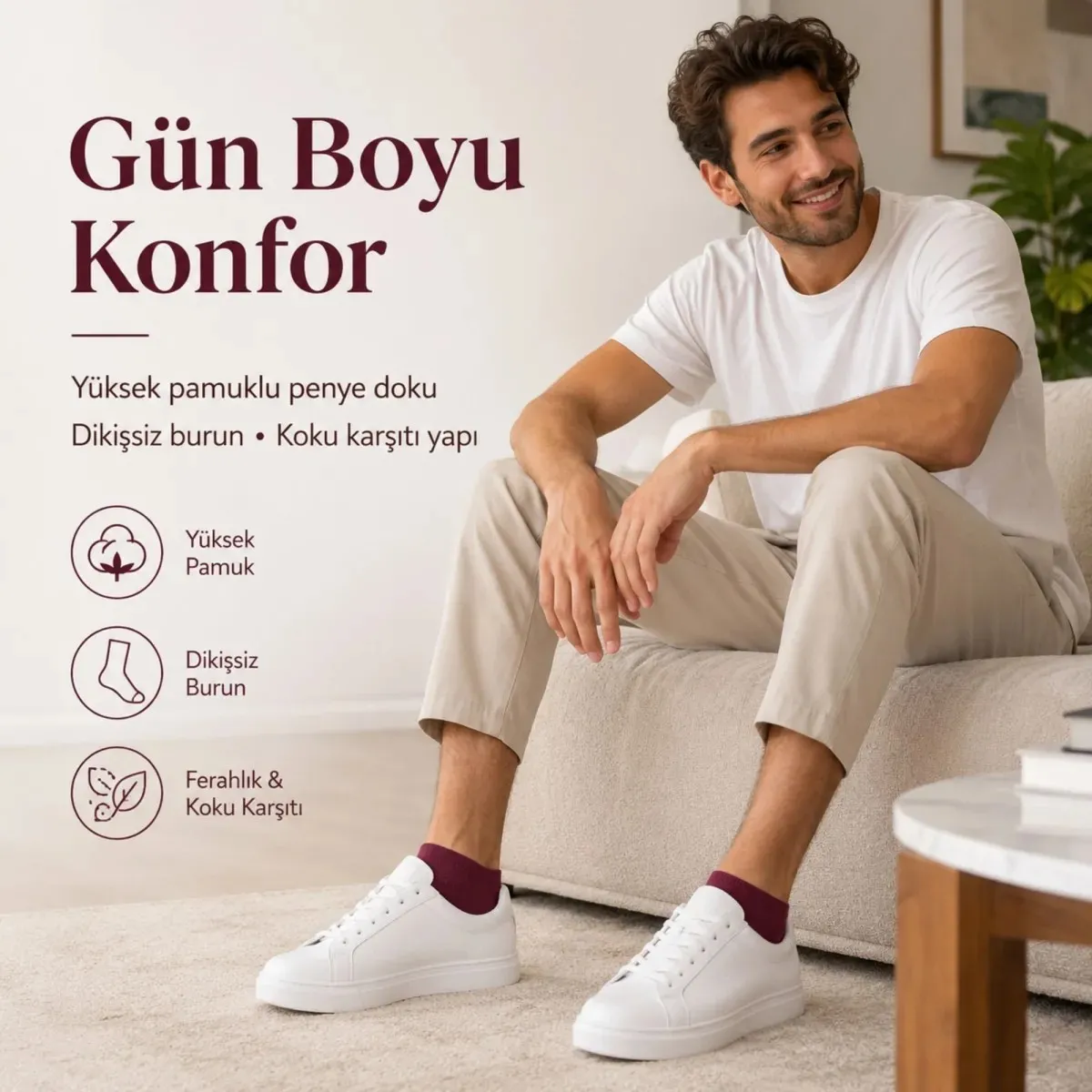 Erkek Pamuklu Patik Çorap 6’lı Paket 39-44 | Dikişsiz Burun, Koku Karşıtı, Nefes Alan Kısa Konç Sneaker Çorabı görseli