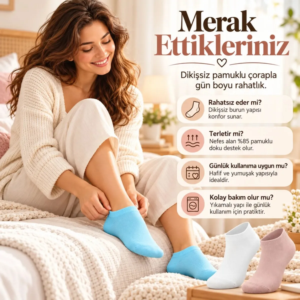 Kadın Yıkamalı Dikişsiz Patik Çorap 6'lı Kutulu Set | Renkli Günlük Sneaker Çorabı Hediyelik Paketi! görseli