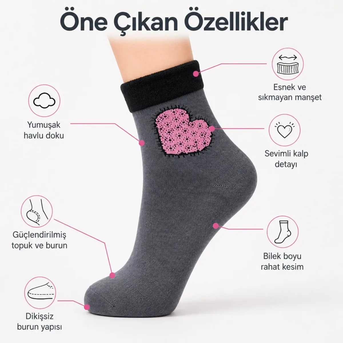 8’li Kadın Kışlık Havlu Çorap Sıcak Tutan Karışık Desenli Ekonomik Çoklu Çorap Seti görseli