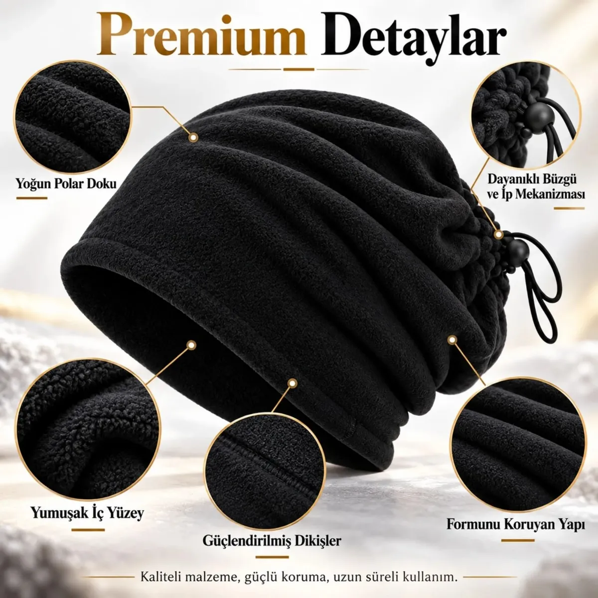 Unisex Premium Polar Bere Boyunluk 2'si 1 Arada Sıcak Tutan Rüzgar Korumalı Outdoor Kışlık Siyah Şık görseli