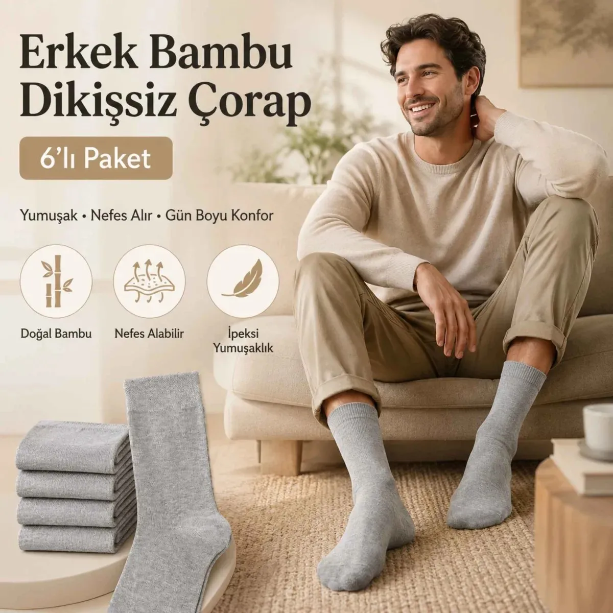 Erkek Bambu Soket Çorap 12'li | Dikişsiz Parfümlü Nefes Alan Nem Emici Yumuşak Günlük görseli