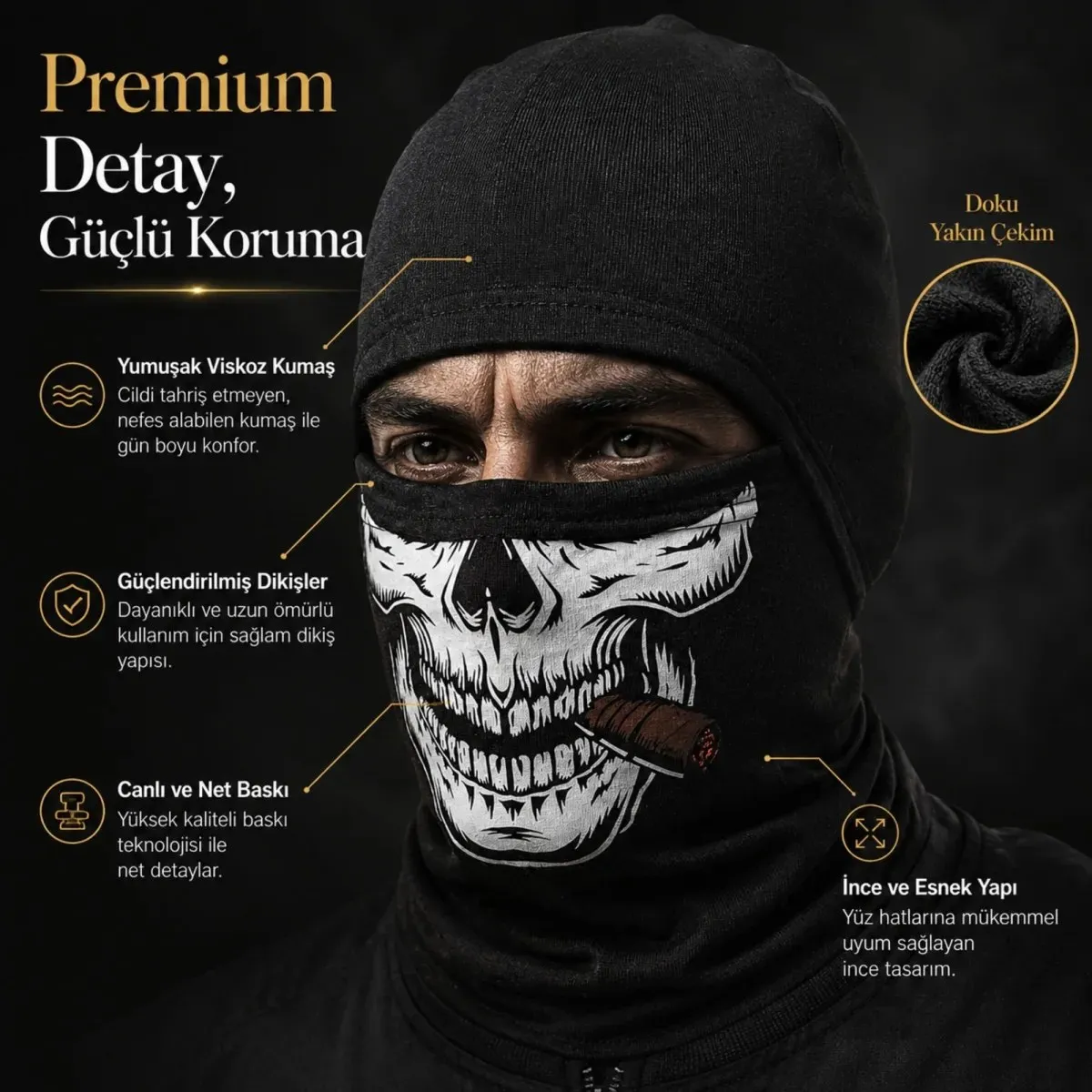 Unisex Kuru Kafa Puro Baskılı Balaklava 1 Adet Tek Beden Viskoz Kask İçi Outdoor Maske görseli