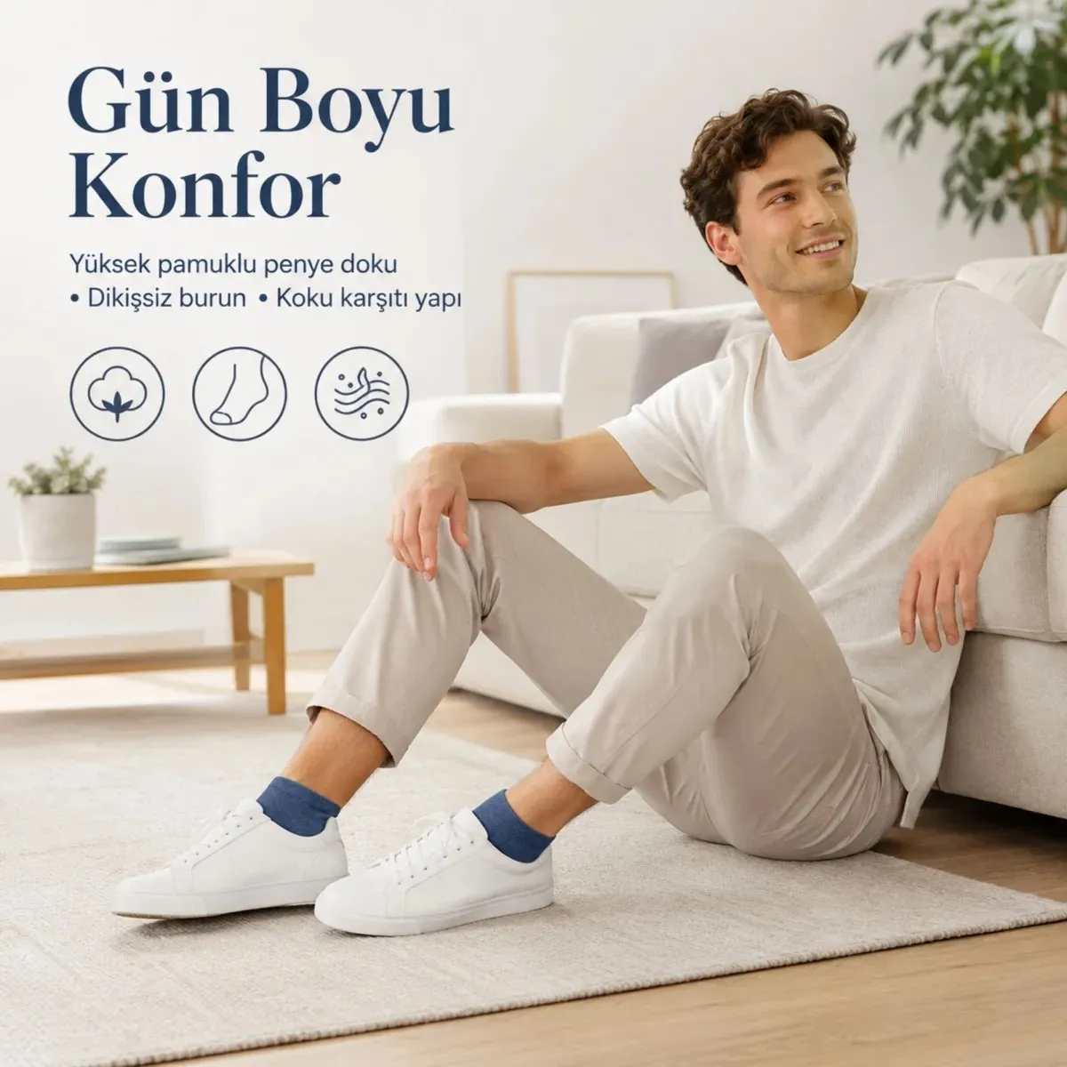 Erkek Pamuklu Patik Çorap 12'li 39-44 | Dikişsiz Burun, Koku Karşıtı, Nefes Alan Sneaker görseli