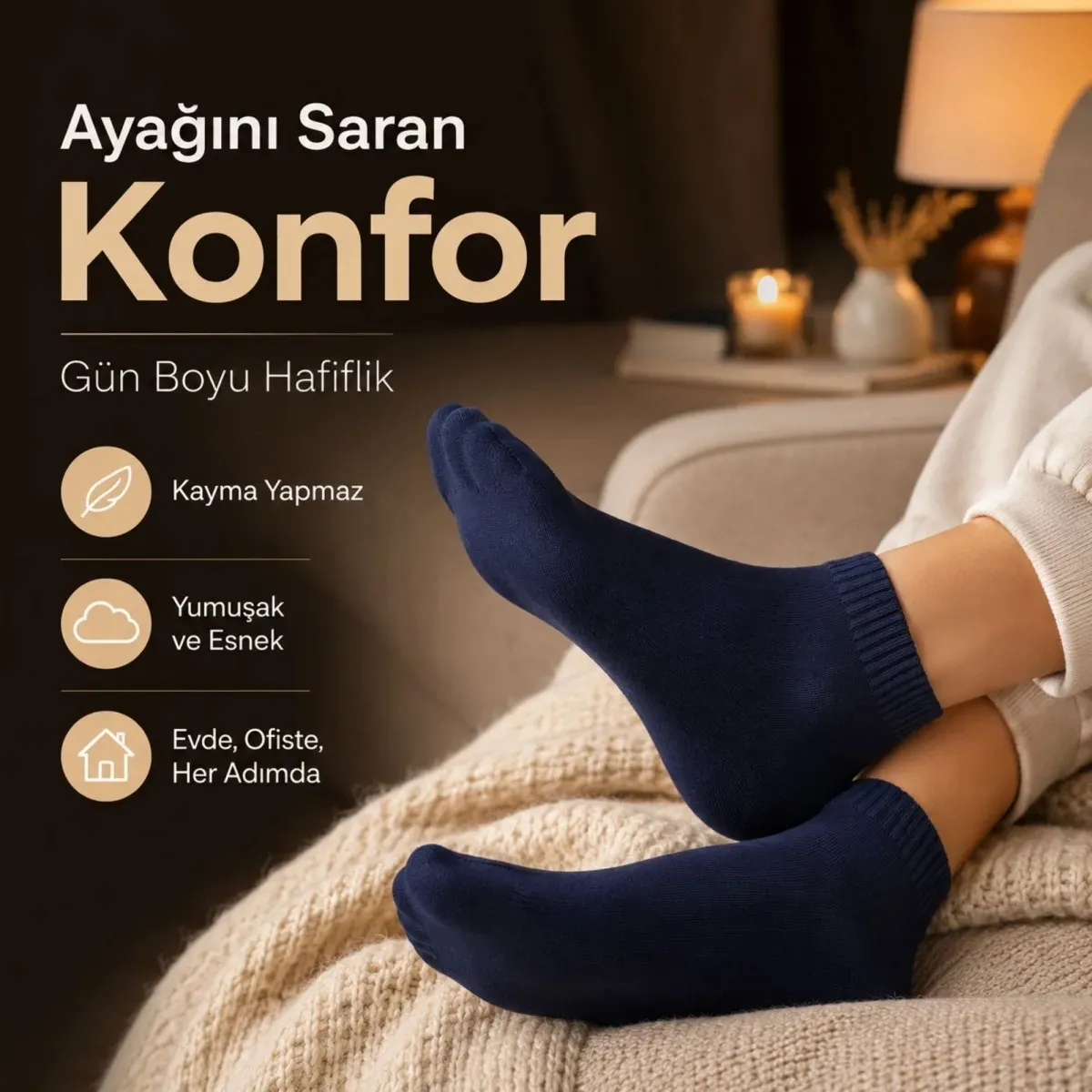 Erkek Kısa Konç 12’li Bambu Çorap 39-44 Dikişsiz Burun Nefes Alan Yumuşak Günlük Patik Çorap görseli