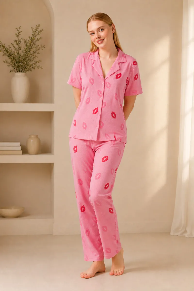 Dudak Desenli Pijama Takımı 4646-Pembe görseli