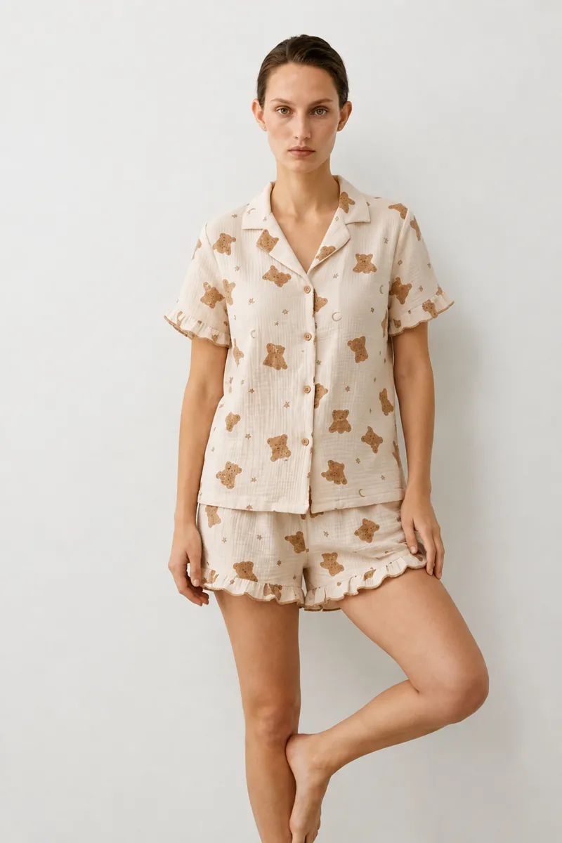 Kadın Relaxed Lastikli Kar Beyaz Pijama Takımı görseli