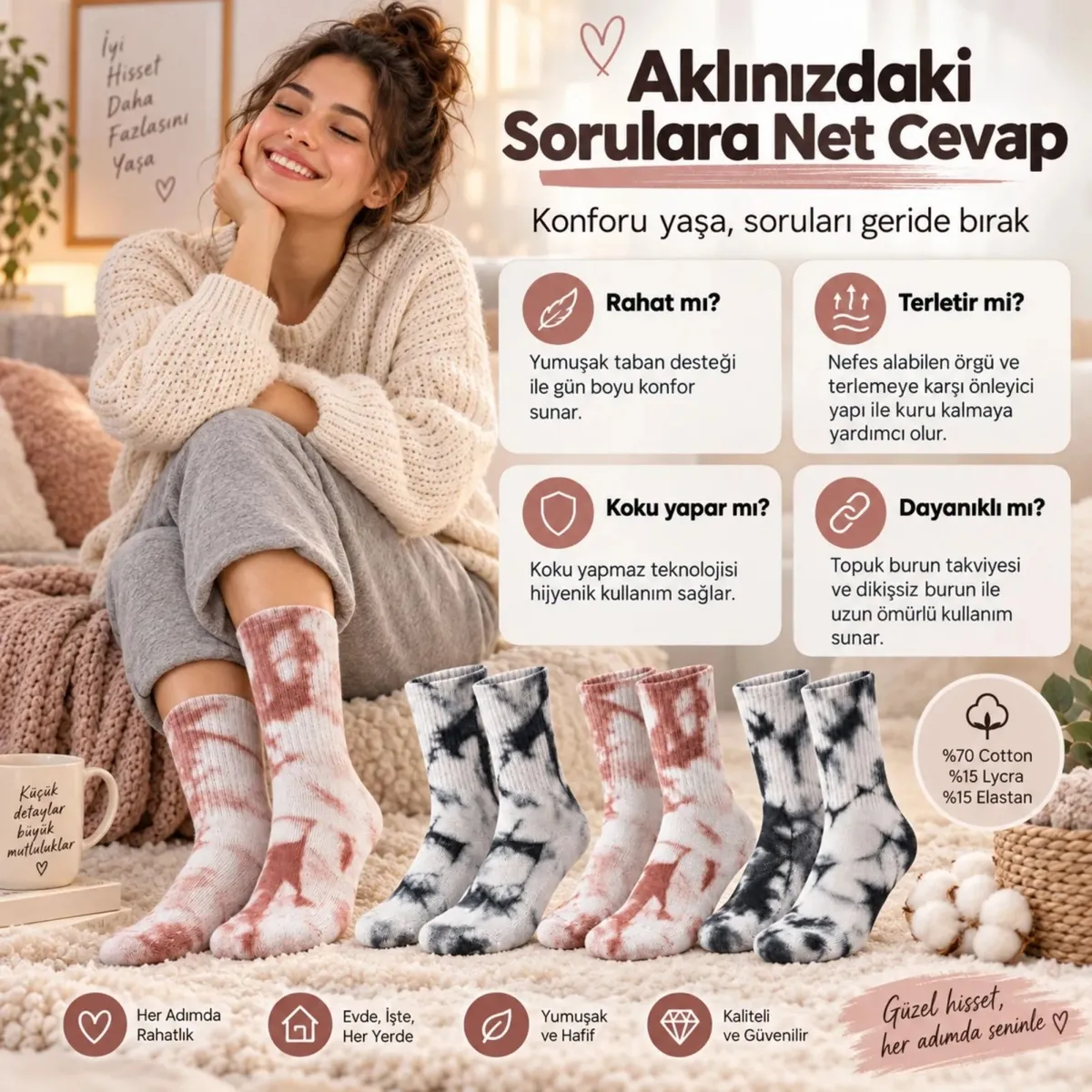 Unisex Batik Desenli Çorap 3'lü Set Pamuklu Uzun Soket Günlük Spor Nefes Alan Dikişsiz görseli