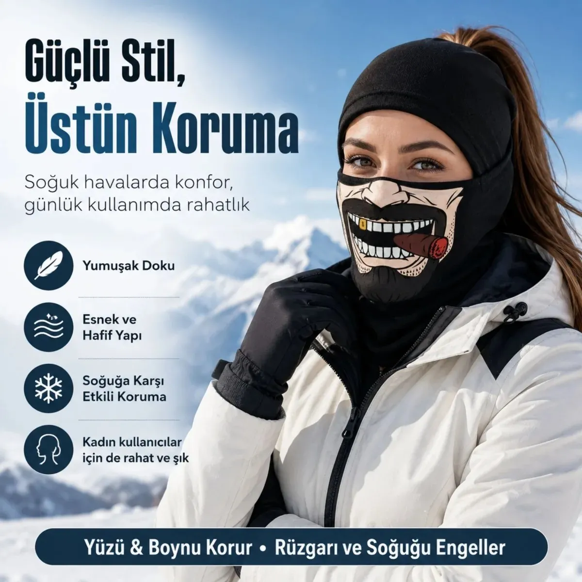 Unisex Bıyık Puro Baskılı Balaklava 1 Adet Tek Beden Viskoz Kask İçi Motosiklet Maskesi görseli