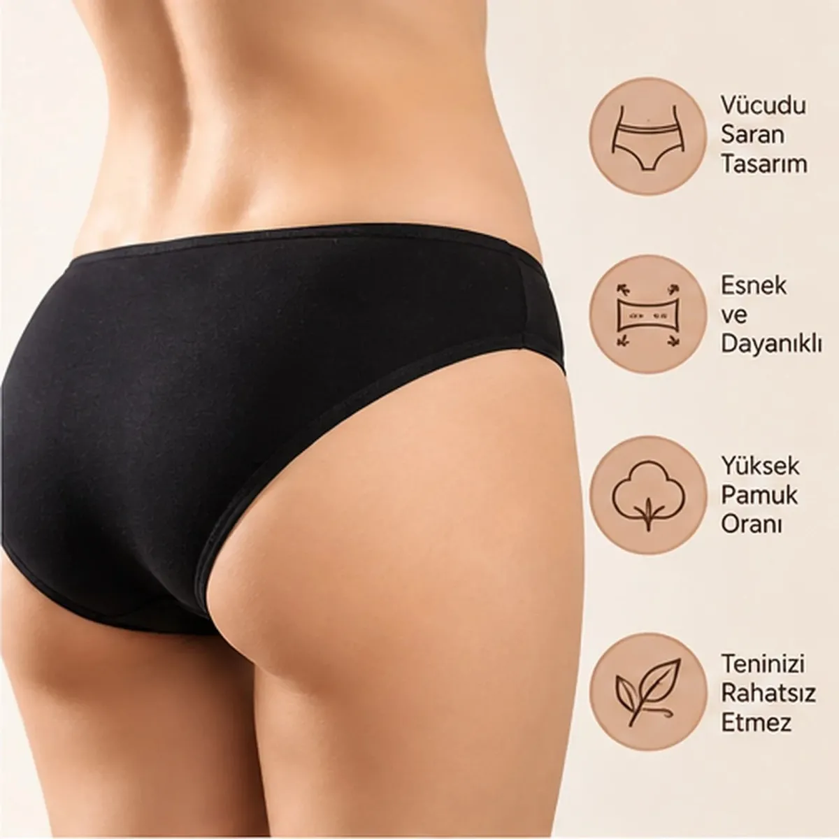 Kadın Pamuklu Zikzak İşlemeli Bikini Kesim Külot Siyah, Beyaz | Dantel Detaylı Rahat Günlük İç Giyim görseli